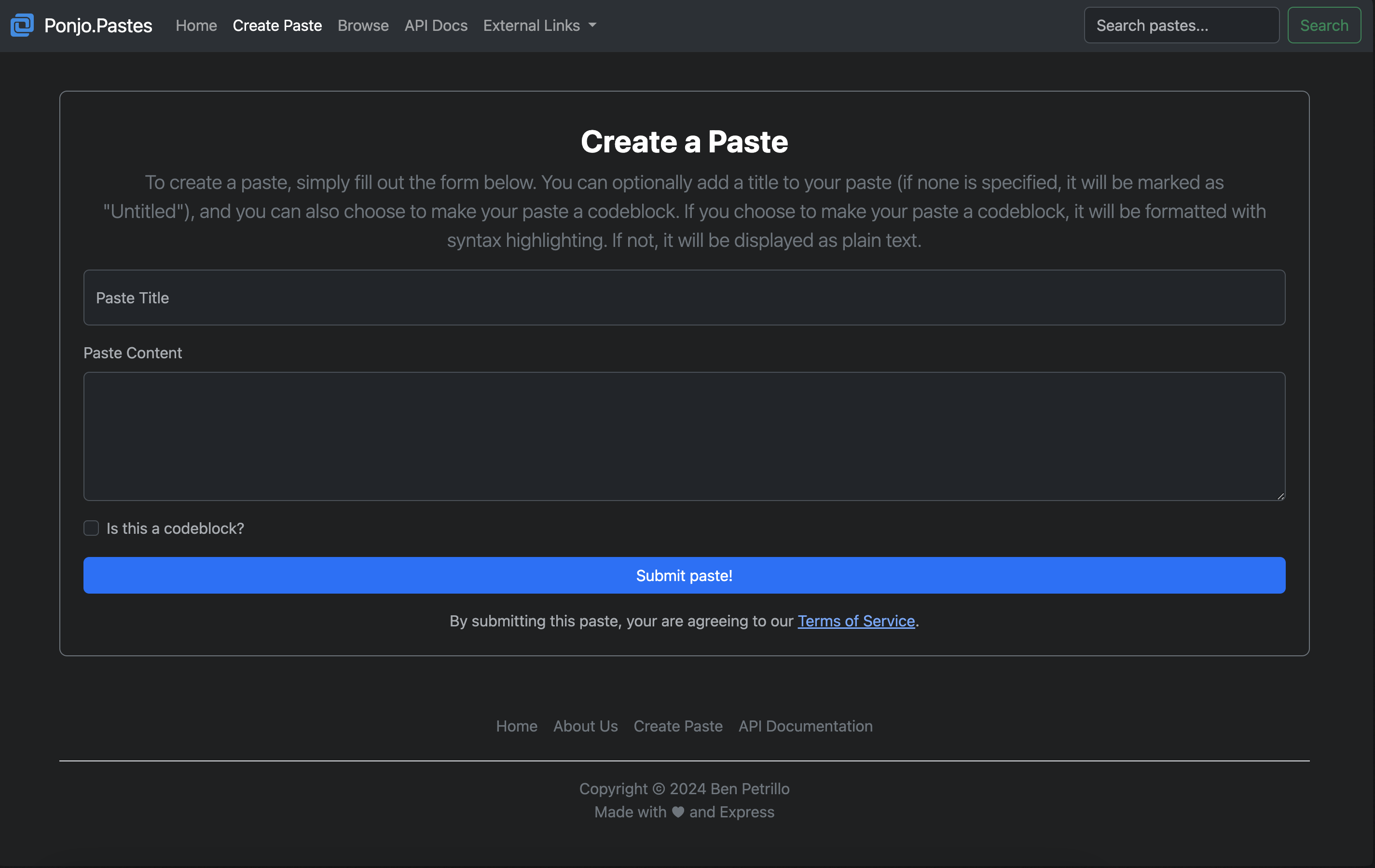 Ponjo.Pastes Create Paste